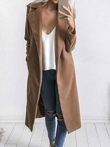 Berrylook Lapel Longline Plain Pocket Woolen Coat sale, online sale, hooded leather jacket womens, black jacket womens