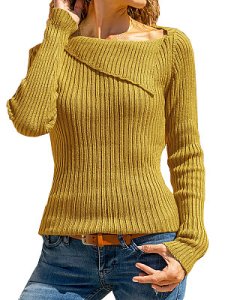 Berrylook Lapel Patchwork Casual Plain Long Sleeve Knit Pullover online sale, stores and shops, sweater hoodie, knit sweater