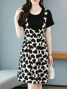 Berrylook Leopard stitching fake two-piece dress online shop, online sale, red skater dress, fit flare dress