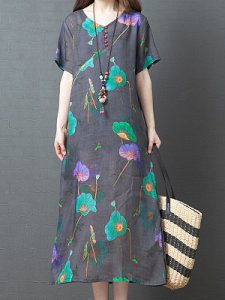 Berrylook Loose And Comfortable Stitching Slim Printed Dress shoppers stop, shoping, maxi dresses with sleeves, a line dress