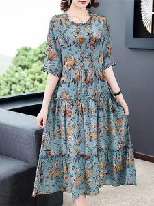 Berrylook Loose Floral Round Neck Dress online stores, clothing stores, lace maxi dress, shirt dress