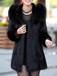 Berrylook Luxury Black Hooded Faux Fur Coat online stores, sale, plain Coats, dress coats for women, women's spring coats