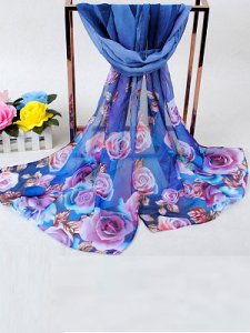 Berrylook Peacock And Rose Printed Chiffon Scarf shoping, online shop, printing Scarves,