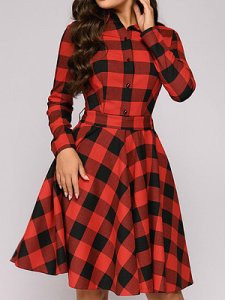 Berrylook Plaid Long Sleeve Lapel Belt Dress shoppers stop, online stores, fit and flare midi dress, lace skater dress