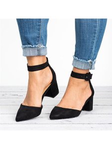 Berrylook Plain Chunky High Heeled Velvet Point Toe Date Office Pumps clothing stores, clothes shopping near me,