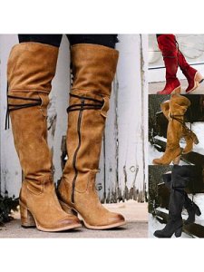 Berrylook Plain High Heeled Round Toe Date Outdoor Knee High High Heels Boots online stores, sale,