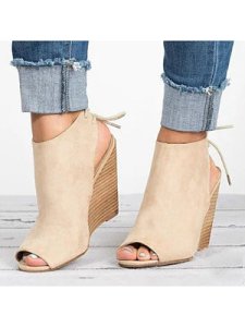 Berrylook Plain High Heeled Velvet Peep Toe Date Wedge Sandals sale, shoping,