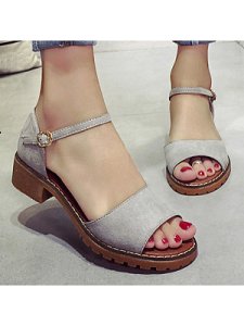 Berrylook Plain Low Heeled Velvet Ankle Strap Peep Toe Office Outdoor Flat Sandals online stores, online shop,