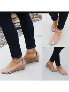 Berrylook Plain Mid Heeled Velvet Ankle Strap Peep Toe Casual Wedge Sandals stores and shops, shop,