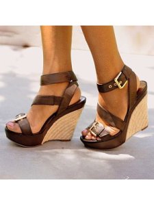 Berrylook Plain Peep Toe Casual Date Wedge Sandals shoping, clothes shopping near me, Plain Wedge Sandals,