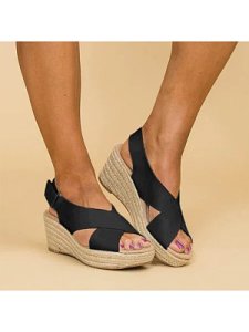 Berrylook Plain Peep Toe Date Travel Wedge Sandals online, online stores,