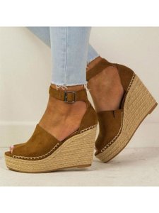 Berrylook Plain Velvet Ankle Strap Peep Toe Wedge Sandals online, fashion store,