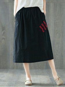 Berrylook Plate buckle solid color stitching skirt literary Chinese style cotton and linen skirt online stores, fashion store,