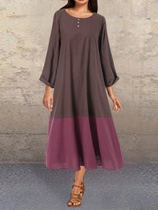 Berrylook Plus Size Solid Color Stitching Long Sleeve Casual Midi Dress sale, online shopping sites, Color Maxi Dresses, homecoming dresses, sweater dress