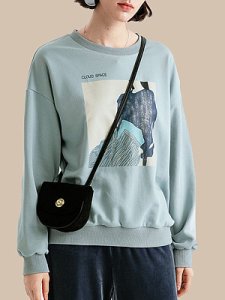 Berrylook Printed loose sweatshirt online sale, clothes shopping near me, Long Sweatshirts, best hoodies, white hoodie