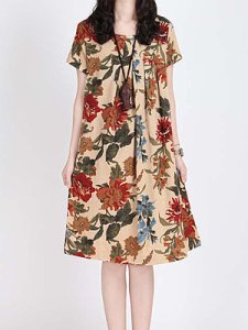 Berrylook Printed Round Neck Short Sleeve A-line Skirt online stores, shoping, shrug dress, tunic dress