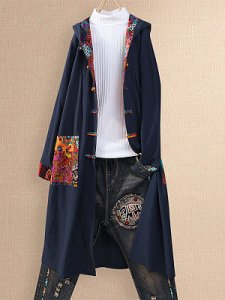 Berrylook Retro Contrast Pocket Button Hooded Trench Coat online sale, fashion store,