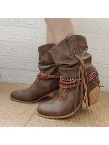 Berrylook Retro ethnic thick heel boots with tassels online shopping sites, online sale,