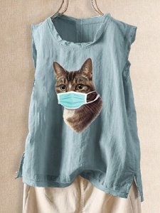 Berrylook Round Neck Cat Print Sleeveless T-shirt sale, shoppers stop,