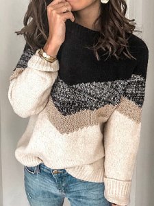 Berrylook Round Neck Color Block Long Sleeve Knit Pullover online, shoping, cardigans for women, long cardigan sweater