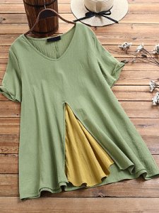 Berrylook Round Neck Color Block Short Sleeve T-shit online stores, sale, womens shirts, tops for women