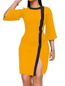 Berrylook Round Neck Color Matching Bag Hip Split Dress online stores, sale, backless dress, bodycon homecoming dresses