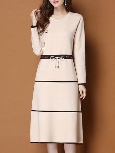 Berrylook Round Neck Drawstring Color Block Shift Dress stores and shops, shoping, womens linen dresses, shift dress