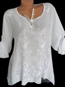 Berrylook Round Neck Embroidered Loose Fitting Embroidery Blouses online shop, shoppers stop, white top, dressy tops