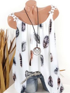 Berrylook Round Neck Feather Printed Sleeveless T-Shirt shoping, shoppers stop, printing Sleeveless T-shirts,