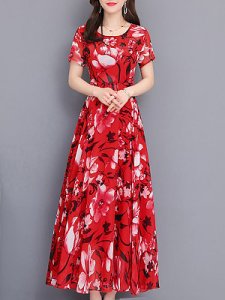 Berrylook Round Neck Floral Printed Maxi Dress online shopping sites, fashion store, Fitted Maxi Dresses, lace maxi dress, casual maxi dresses