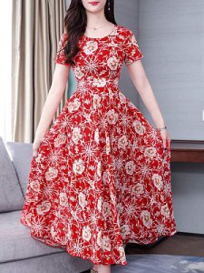 Berrylook Round Neck Floral Printed Maxi Dress online shopping sites, online, empire Maxi Dresses, homecoming dresses, dresses for juniors