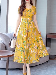 Berrylook Round Neck Floral Printed Maxi Dress online shopping sites, online sale, Fitted Maxi Dresses, halter dress, semi formal dresses