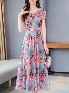 Berrylook Round Neck Floral Printed Maxi Dress online shopping sites, online sale, maxi dresses with sleeves, sheath dress