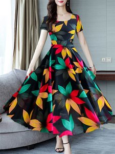 Berrylook Round Neck Floral Printed Maxi Dress online stores, shop, a line dress, white maxi dress