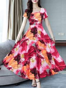 Berrylook Round Neck Floral Printed Maxi Dress sale, clothing stores, empire waist dress, maxi dresses with sleeves