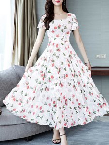 Berrylook Round Neck Floral Printed Maxi Dress sale, online, maxi dresses with sleeves, sweater dress