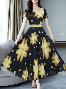 Berrylook Round Neck Floral Printed Maxi Dress sale, online sale, sheath dress, petite dresses