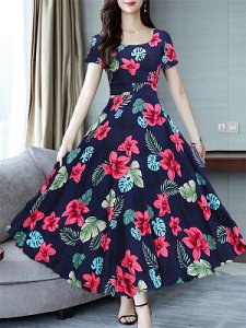 Berrylook Round Neck Floral Printed Maxi Dress shop, online shop, long sleeve maxi dress, sweater dress
