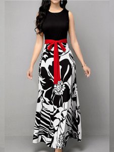 Berrylook Round Neck Floral Printed Maxi Dress shoping, online shop, sundress, tunic dress