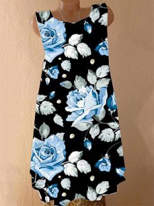 Berrylook Round Neck Floral Printed Shift Dress clothes shopping near me, online, black sequin dress, womens linen dresses
