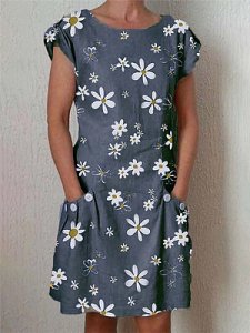 Berrylook Round Neck Floral Printed Shift Dress clothing stores, fashion store, tunic dress, sheath dress