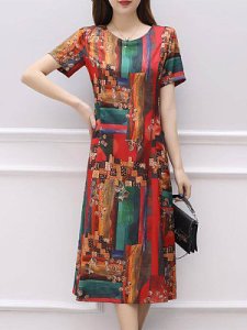 Berrylook Round Neck Floral Printed Shift Dress clothing stores, shop, long red dress, linen dress
