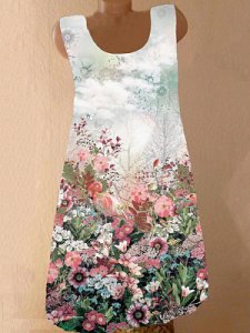 Berrylook Round Neck Floral Printed Shift Dress clothing stores, shoppers stop, white linen dress, floral shift dress