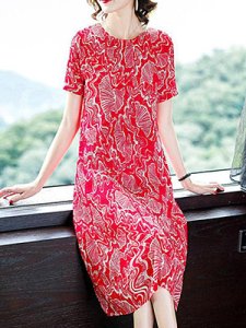 Berrylook Round Neck Floral Printed Shift Dress online shopping sites, clothing stores, sheath dress, halter dress