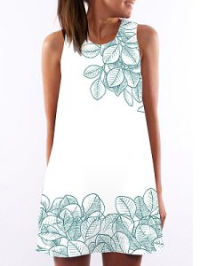 Berrylook Round Neck Floral Printed Shift Dress online stores, fashion store, petite dresses, white linen dress