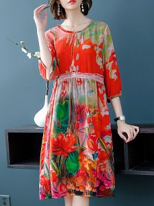 Berrylook Round Neck Floral Printed Shift Dress sale, online shop, short sleeve shift dress, white linen dress
