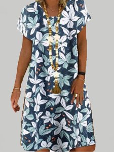 Berrylook Round Neck Floral Printed Shift Dress shop, online, petite dresses, shrug dress