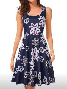 Berrylook Round Neck Floral Printed Skater Dress online shop, online, floral fit and flare dress, fit and flare dress with sleeves