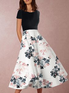 Berrylook Round Neck Floral Printed Skater Dress online, shoping, floral maxi dress, sundress