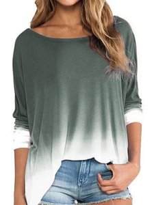Berrylook Round Neck Gradient Color Long Sleeve T-shirt online shopping sites, online,